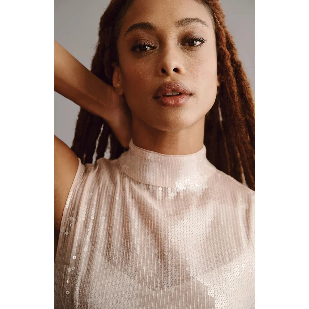 Anthropologie Cap-Sleeve Mock-Neck Slim Midi Dress - Size 10 - Picture 3 of 6